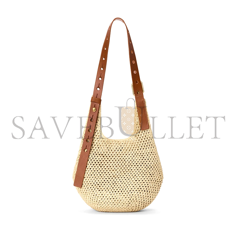 LOEWE SMALL PUNCH HOLE HOBO IN RAFFIA AND CALFSKIN A914W86X01 (34*24*22cm)